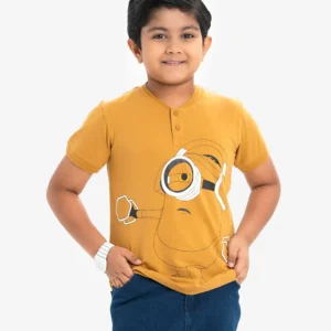 Yellow Cotton Henley T-Shirt for 2-11 Years old Kids